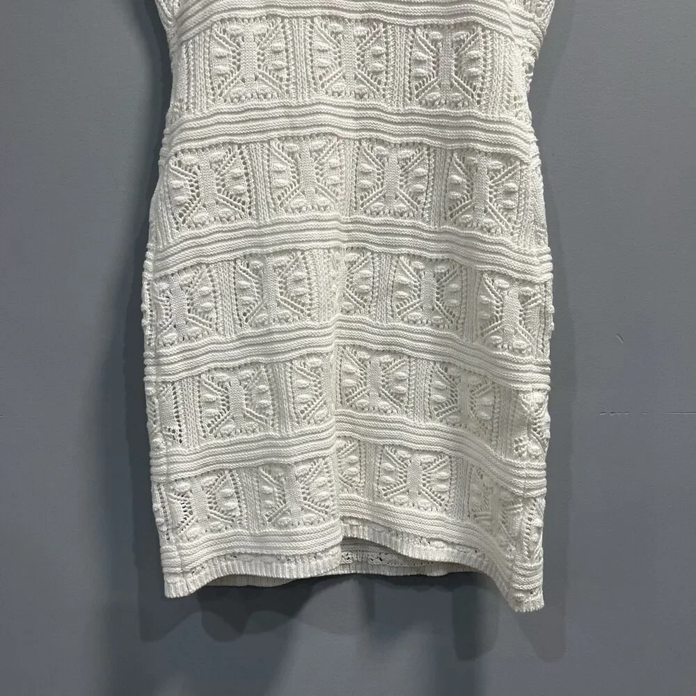 Olive & Oak Ivory Crochet Lined Bodycon Dress Size Large Boho Festival - Picture 5 of 7